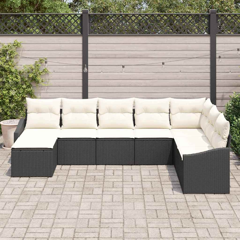 Garten Essgruppe mit Kissen 8 pcs Schwarz und Creme